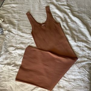 Burnt Orange Ribbed Midi Tank Dress with Slit